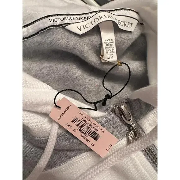 Victoria’s Secret Full Zip Hoodie – Gray & White Colorblock – Size L - Picture 2 of 4